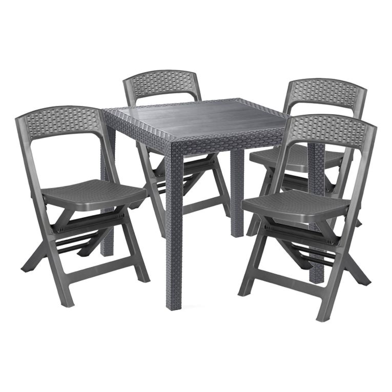 Set Salotto da Esterno Nero Antracite 4 Posti un Tavolino, Impermeabile Made in Italy - Sanzeno