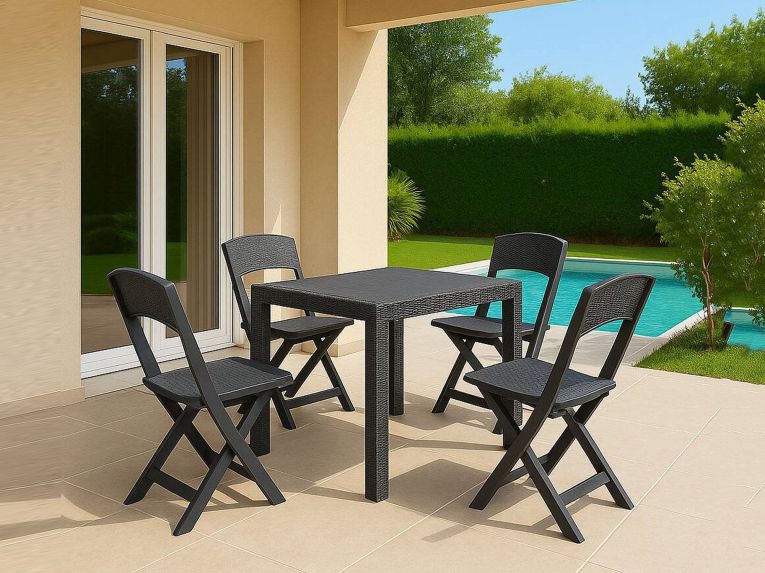 Set Salotto da Esterno Nero Antracite 4 Posti un Tavolino, Impermeabile Made in Italy - Sanzeno