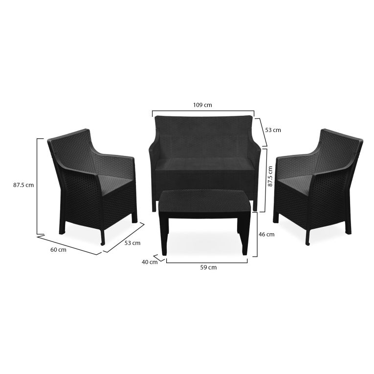 Set Salotto da Esterno Nero Antracite 4 Posti un Tavolino, Made in Italy - Lasca