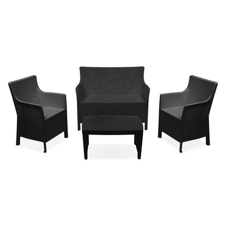 Set Salotto da Esterno Nero Antracite 4 Posti un Tavolino, Made in Italy - Lasca