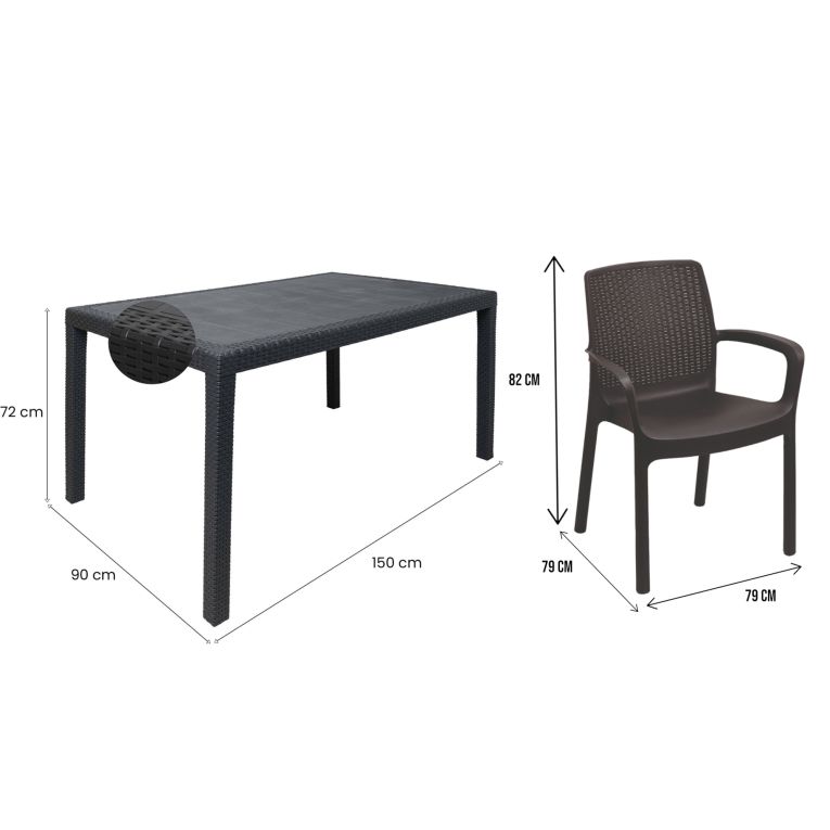 Set Salotto da Esterno Nero Antracite 6 Posti un Tavolino, Impermeabile Idrorepellente Made in Italy - Matarene