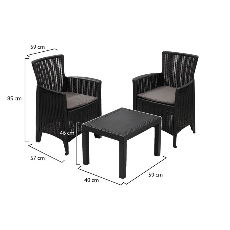 Set Salotto da Esterno Nero Antracite Grigio 2 Posti un Tavolino, Cuscini Inclusi - Macheri