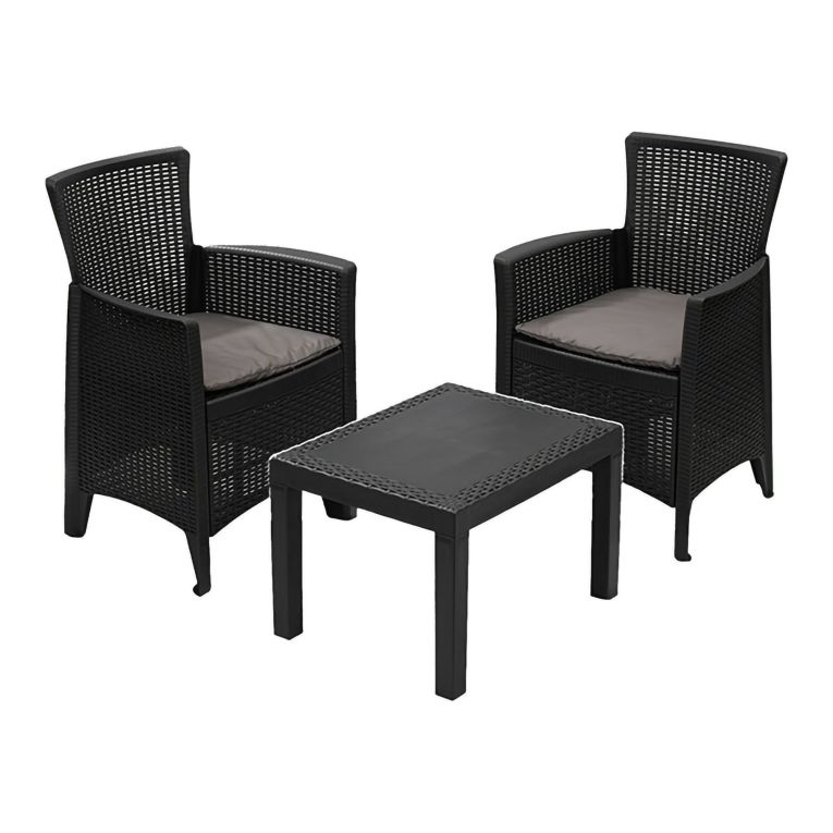 Set Salotto da Esterno Nero Antracite Grigio 2 Posti un Tavolino, Cuscini Inclusi - Macheri