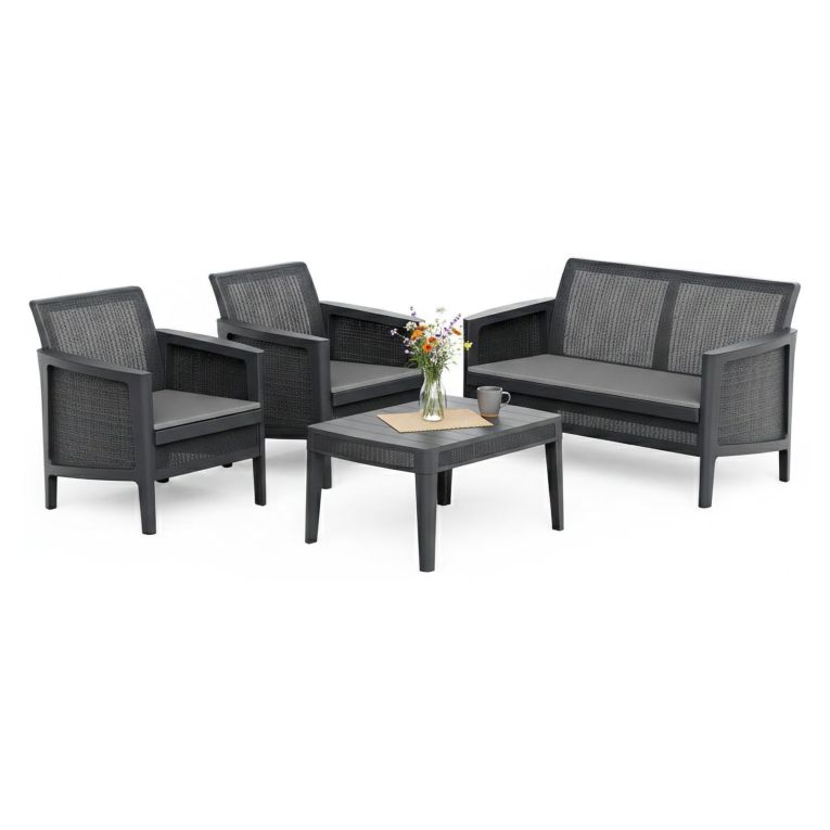 Set Salotto da Esterno Nero Antracite Grigio 4 Posti un Tavolino, Resistenti ai Raggi uv - Geneva