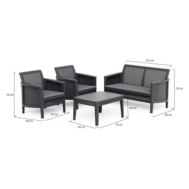 Set Salotto da Esterno Nero Antracite Grigio 4 Posti un Tavolino, Resistenti ai Raggi uv - Geneva