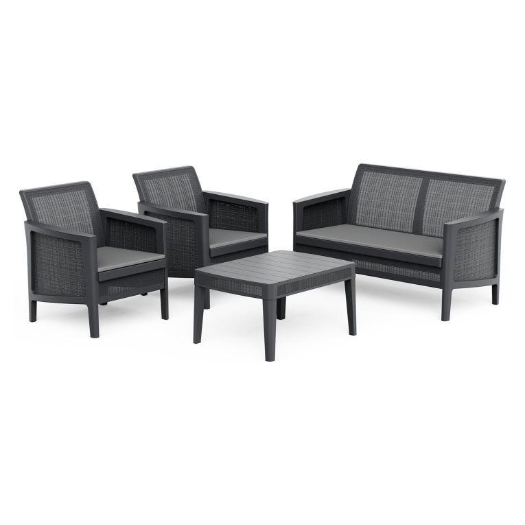Set Salotto da Esterno Nero Antracite Grigio 4 Posti un Tavolino, Resistenti ai Raggi uv - Geneva