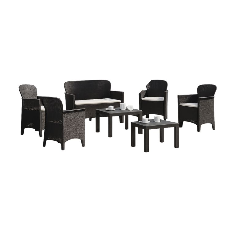 Set Salotto da Esterno Nero Antracite Nero Antracite 6 Posti 2 Tavolini, Impermeabile Idrorepellente Made in Italy - Curno