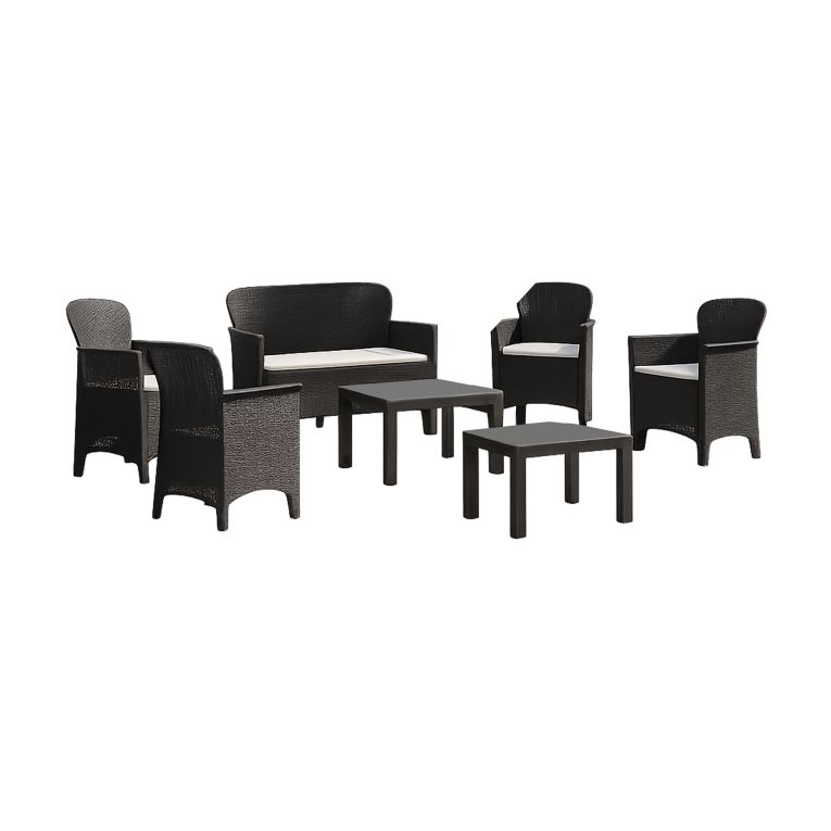 Set Salotto da Esterno Nero Antracite Nero Antracite 6 Posti 2 Tavolini, Impermeabile Idrorepellente Made in Italy - Curno