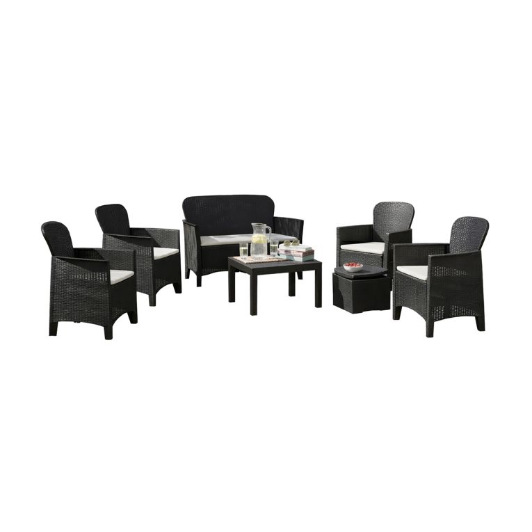 Set Salotto da Esterno Nero Antracite Nero Antracite 6 Posti 2 Tavolini, Impermeabile Idrorepellente Made in Italy - Dervio
