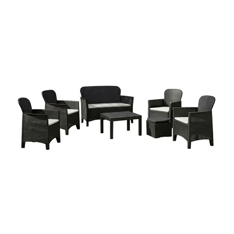 Set Salotto da Esterno Nero Antracite Nero Antracite 6 Posti 2 Tavolini, Impermeabile Idrorepellente Made in Italy - Dervio