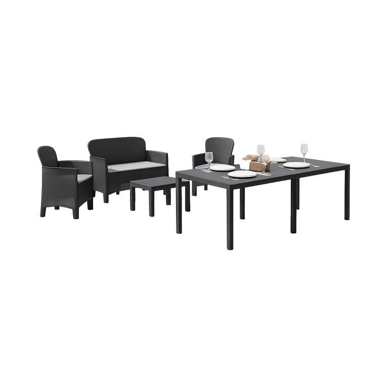Set Salotto da Esterno Nero Antracite Nero Antracite Salottino 4 Posti, Tavolo 10 Posti Posti un Tavolino, Impermeabile Idrorepellente Made in Italy