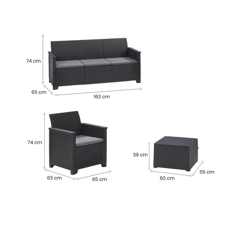Set salotto da esterno Orillia, Antracite, Sofà 3 posti