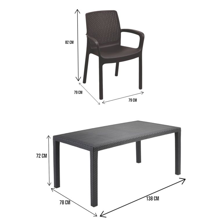 Set salotto da esterno Roccaraso, Salottino outdoor e indoor, Tavolo rettangolare fisso con 4 sedie impilabili, Made in Italy, Antracite