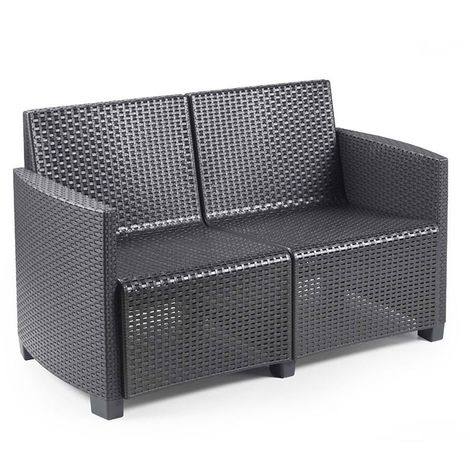 Set salotto da esterno Sassari, Set da giardino con cuscini composto da 2 poltrone, 1 divano a due posti e 1 tavolino, Salottino indoor, 100% Made in Italy, Antracite, con 8 cuscini