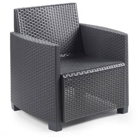 Set salotto da esterno Sassari, Set da giardino con cuscini composto da 2 poltrone, 1 divano a due posti e 1 tavolino, Salottino indoor, 100% Made in Italy, Antracite, con 8 cuscini