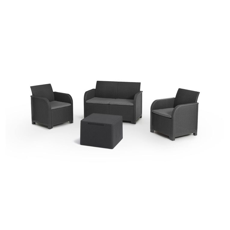 Set salotto da esterno Sgonico, Salottino outdoor, Set da balcone o giardino, Composizione soggiorno per esterni, 113x65 h74 cm, Antracite