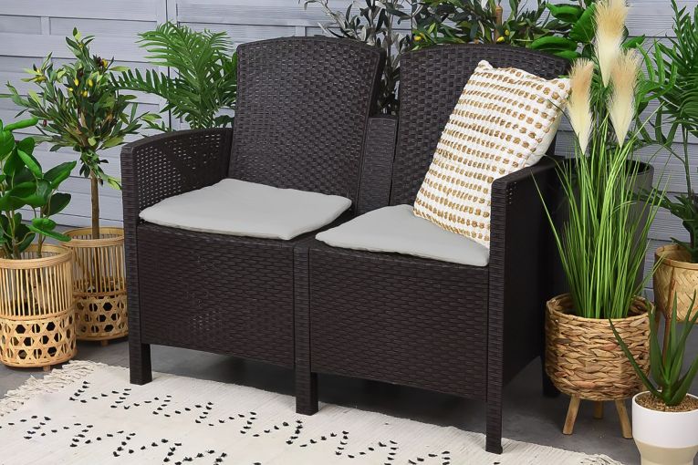 Set salotto da esterno Urano, Set da giardino con cuscini, Salottino indoor e outdoor effetto rattan, 100% Made in Italy, Antracite
