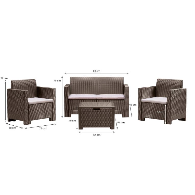 Set salotto da esterno Venere, Salottino outdoor, Set da balcone o giardino, Composizione soggiorno per esterni, Made in Italy, Tortora