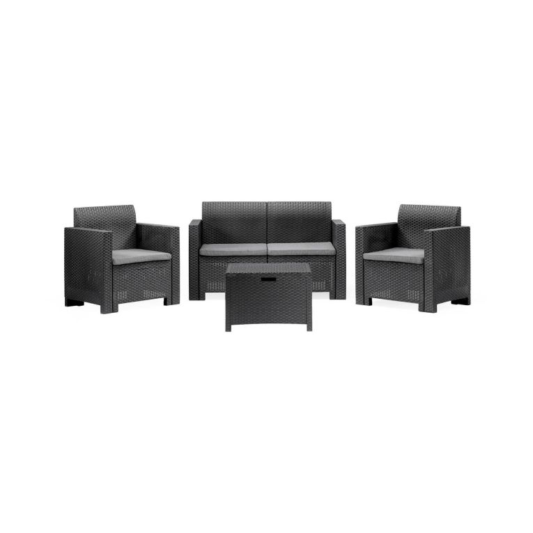 Set salotto da esterno Venere, Set da giardino con cuscini, Salottino indoor e outdoor effetto rattan, 100% Made in Italy, Antracite