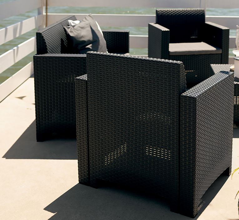 Set salotto da esterno Venere, Set da giardino con cuscini, Salottino indoor e outdoor effetto rattan, 100% Made in Italy, Antracite