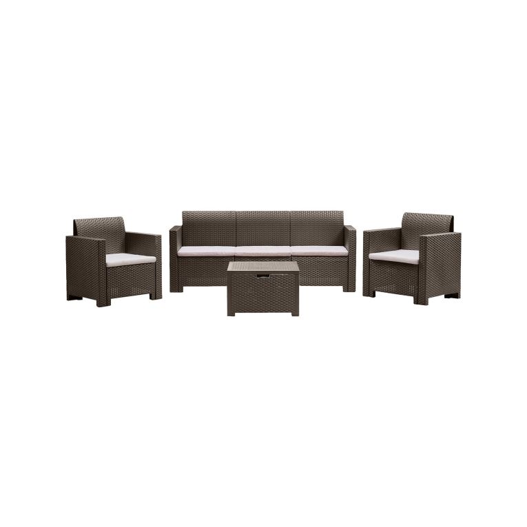 Set salotto da esterno Venus, Salottino outdoor, Set da balcone o giardino, Composizione soggiorno per esterni, Made in Italy, Tortora