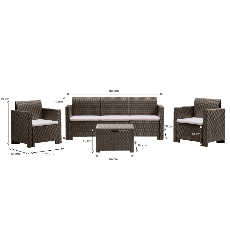 Set salotto da esterno Venus, Salottino outdoor, Set da balcone o giardino, Composizione soggiorno per esterni, Made in Italy, Tortora