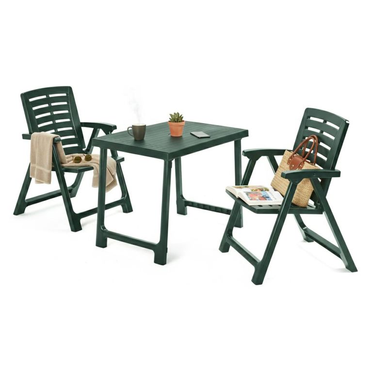 Set Salotto da Esterno Verde Antracite 2 Posti un Tavolino, set da Campeggio Bistrot Made in Italy - Lithia
