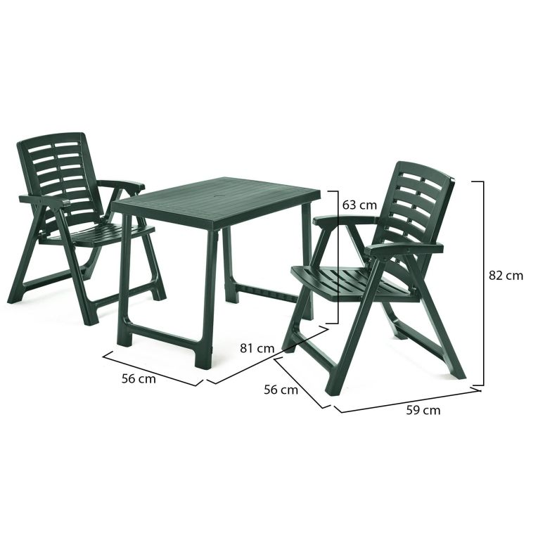 Set Salotto da Esterno Verde Antracite 2 Posti un Tavolino, set da Campeggio Bistrot Made in Italy - Lithia