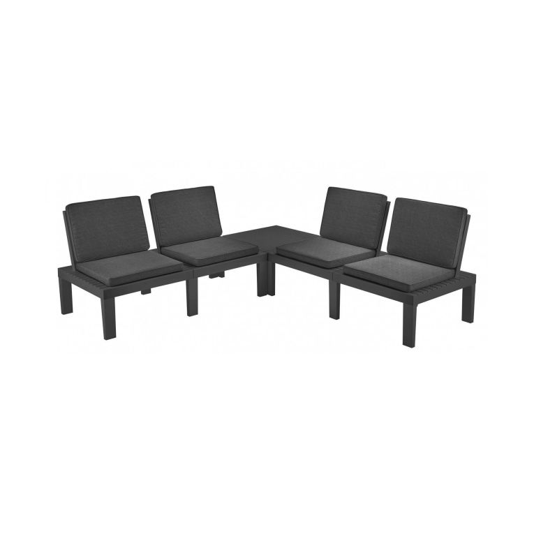 Set salotto da esterno Vigevano, Set da giardino con 4 sedute con schienale ed 1 modulo multifunzione, Salottino con cuscini, 100% Made in Italy, Antracite