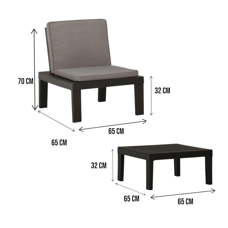 Set salotto da esterno Vigevano, Set da giardino con 4 sedute con schienale ed 1 modulo multifunzione, Salottino con cuscini, 100% Made in Italy, Antracite