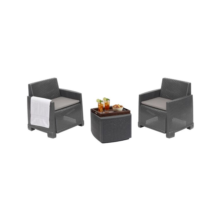 Set salotto esterno 2 poltroncine e 1 tavolino contenitore antracite - Ari