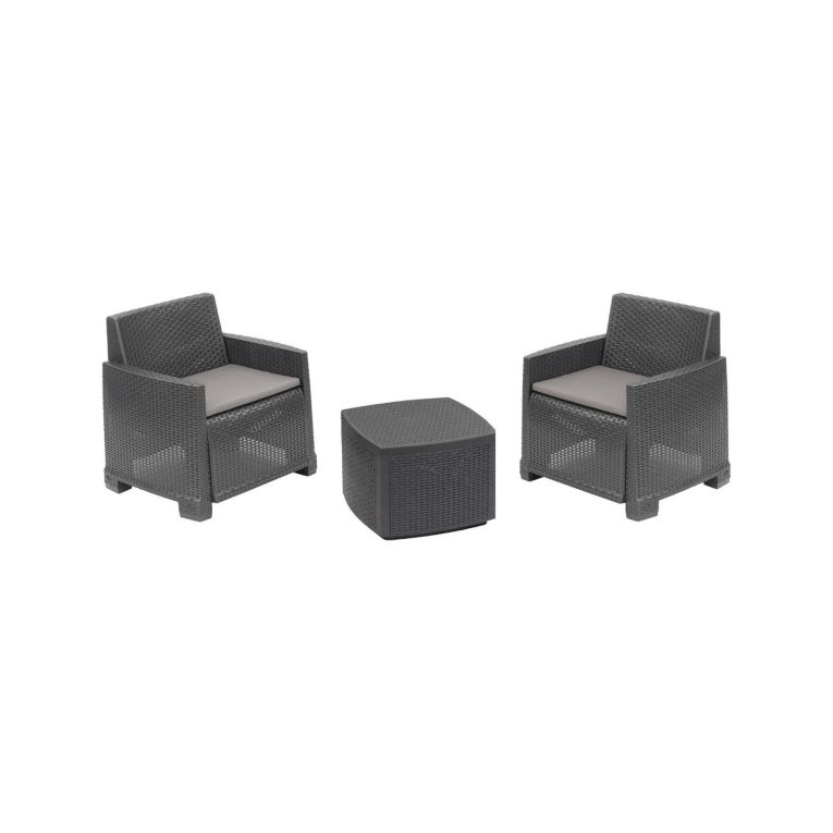 Set salotto esterno 2 poltroncine e 1 tavolino contenitore antracite - Ari