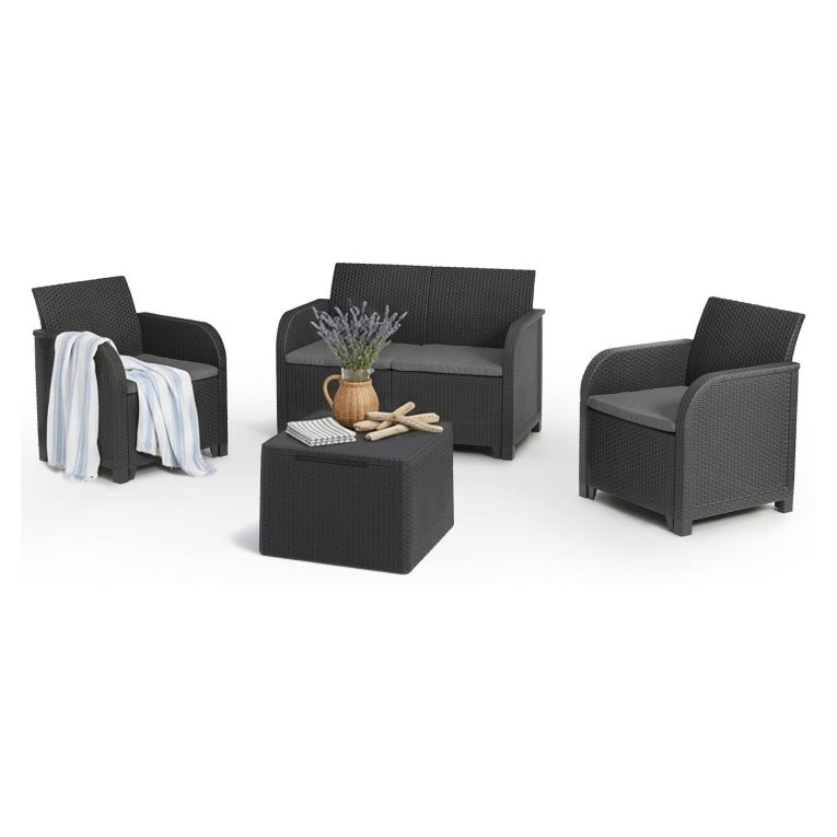 Set salotto esterno 2 poltrone e 1 divano antracite - Barrhead