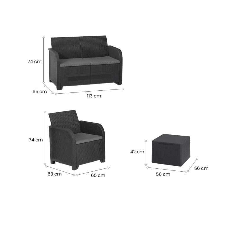 Set salotto esterno 2 poltrone e 1 divano antracite - Barrhead
