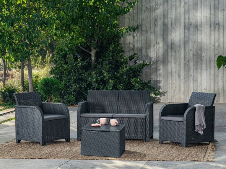 Set salotto esterno 2 poltrone e 1 divano antracite - Barrhead