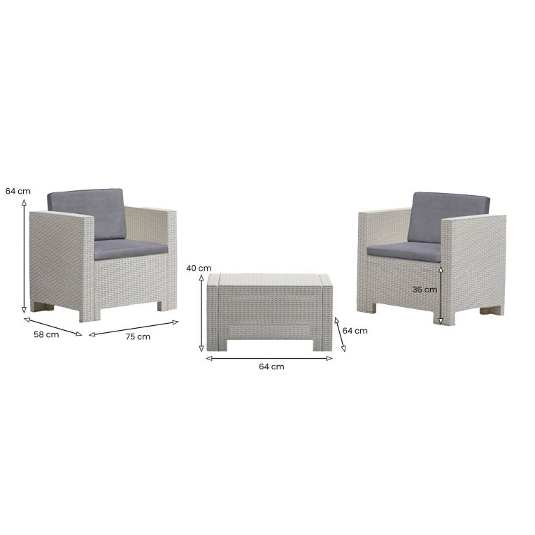 Set salotto esterno 2 posti e 1 tavolo bianco - Camini