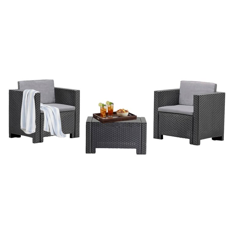 Set salotto esterno 2 posti e 1 tavolo effetto rattan antracite - Camini
