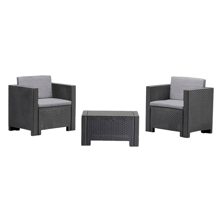 Set salotto esterno 2 posti e 1 tavolo effetto rattan antracite - Camini