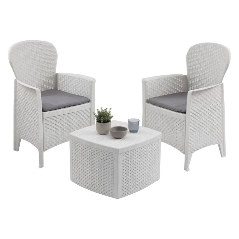 Set salotto esterno 2 posti e 1 tavolo effetto rattan bianco - Anny