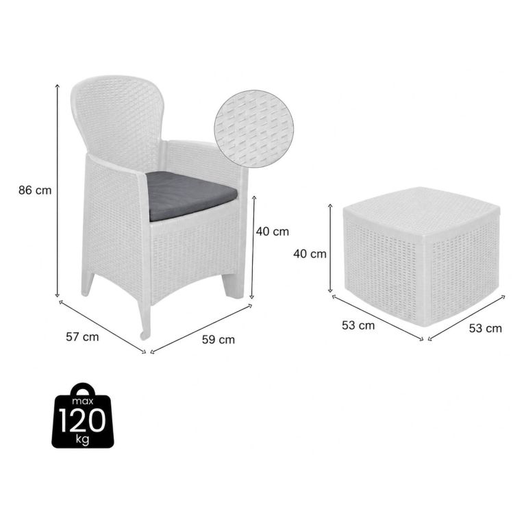 Set salotto esterno 2 posti e 1 tavolo effetto rattan bianco - Anny