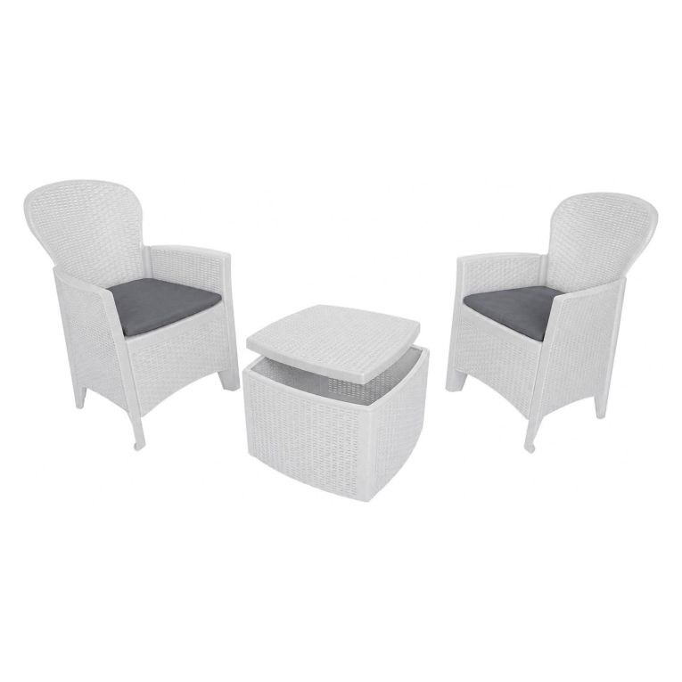 Set salotto esterno 2 posti e 1 tavolo effetto rattan bianco - Anny
