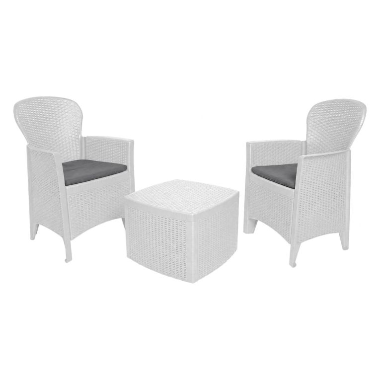 Set salotto esterno 2 posti e 1 tavolo effetto rattan bianco - Anny