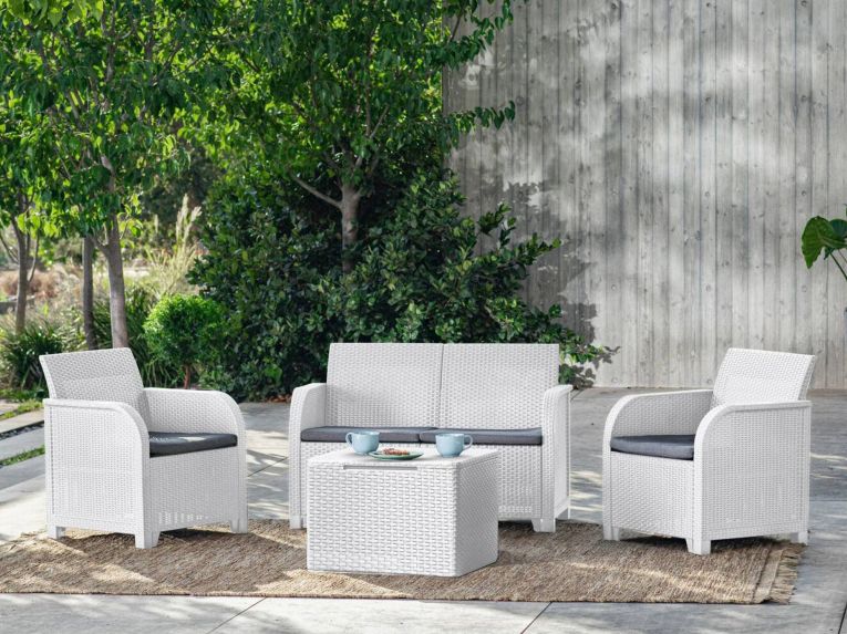 Set salotto esterno 3 posti e 1 tavolo bianco - Barrhead