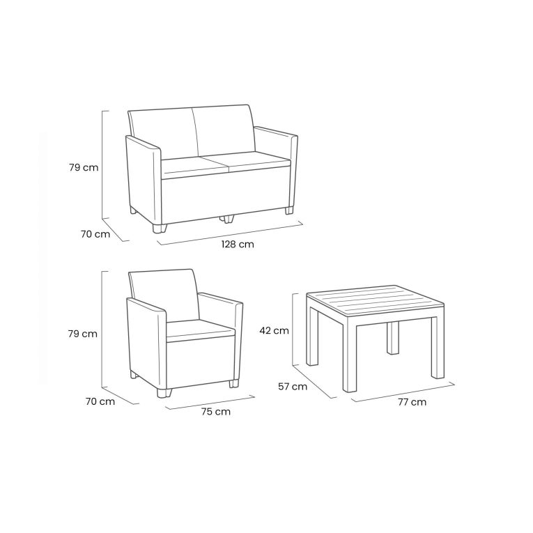 Set salotto esterno 3 posti e 1 tavolo effetto rattan beige - Nelson