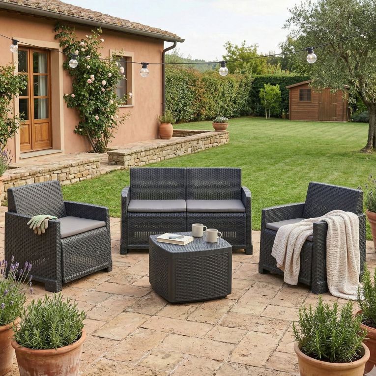 Set salotto esterno 4 poltrone e 1 divano antracite - Amer