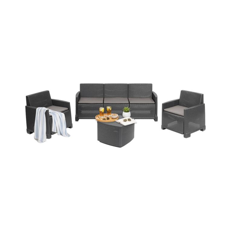 Set salotto esterno 5 posti e 1 tavolo effetto rattan antracite - Akay
