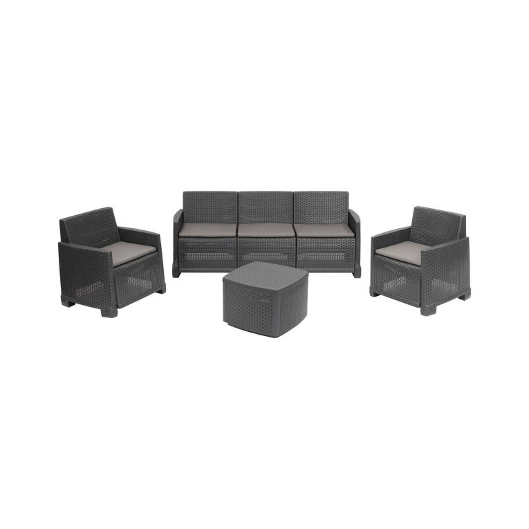 Set salotto esterno 5 posti e 1 tavolo effetto rattan antracite - Akay