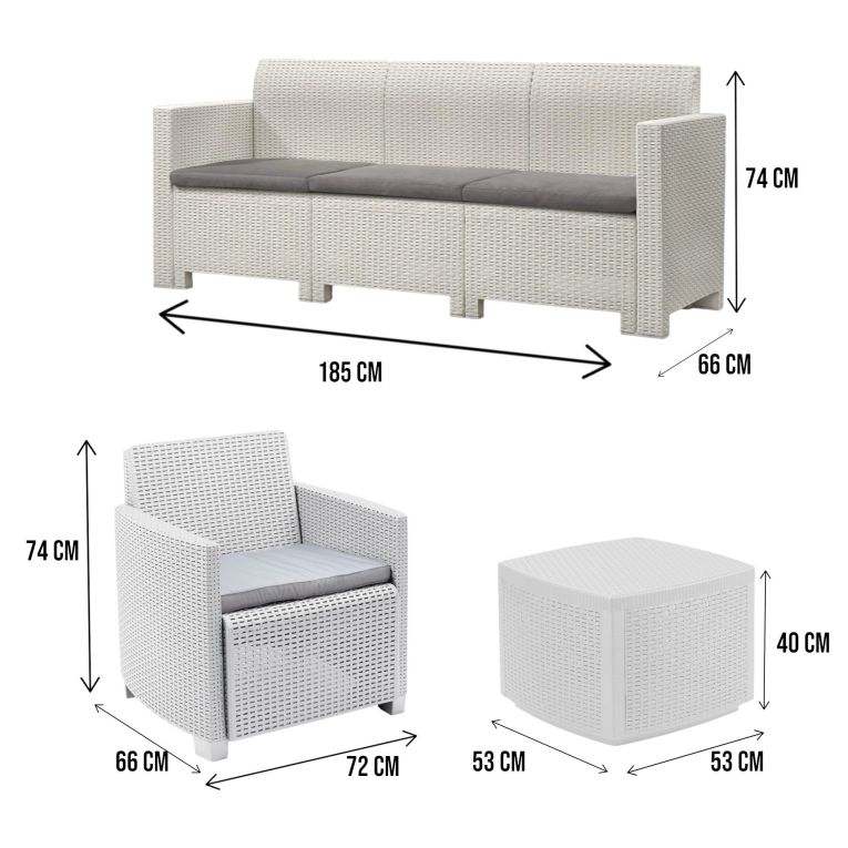 Set salotto esterno poltrone e divano 5 posti bianco - Akay