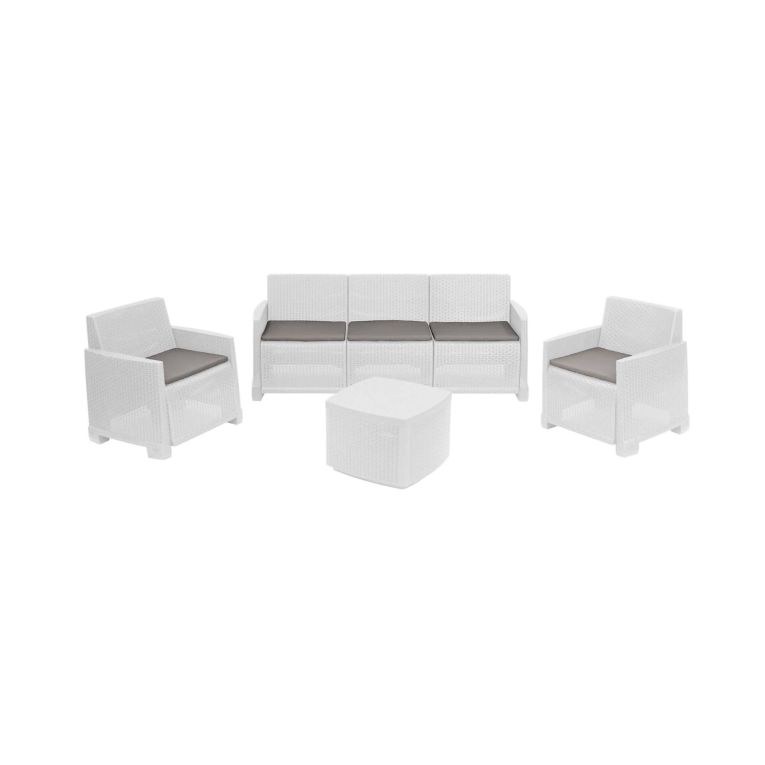 Set salotto esterno poltrone e divano 5 posti bianco - Akay