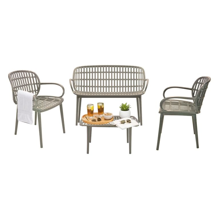 Set salotto esterno poltrone e divano effetto rattan tortora - Palu